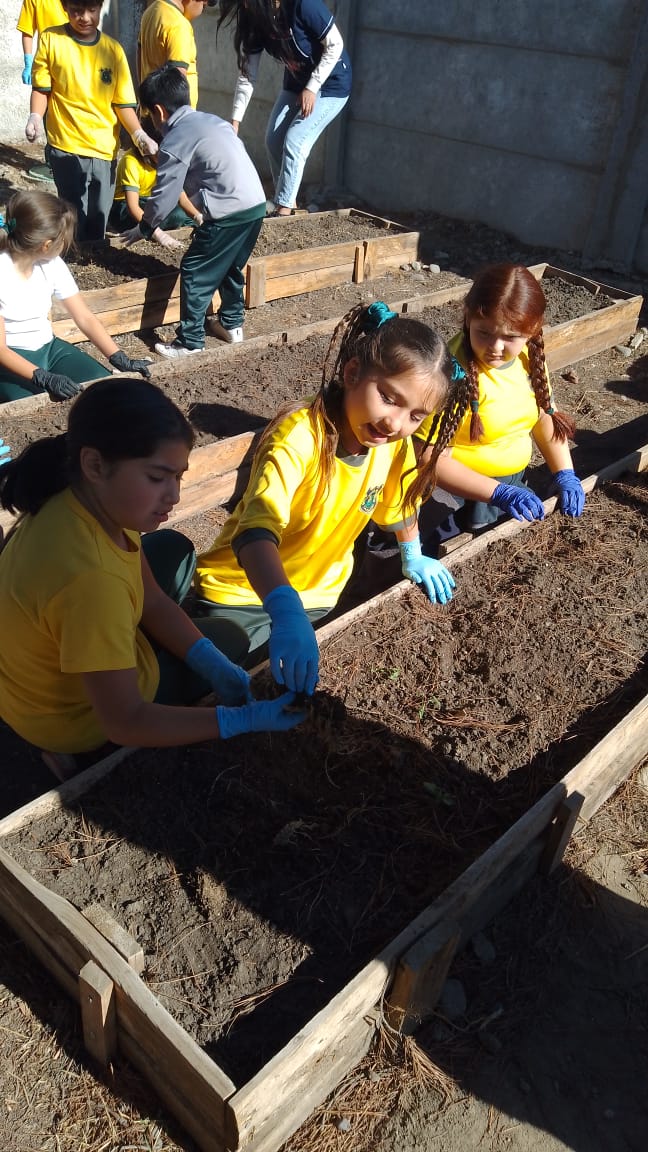 Alumnos trabajando en el Huerto Escolar